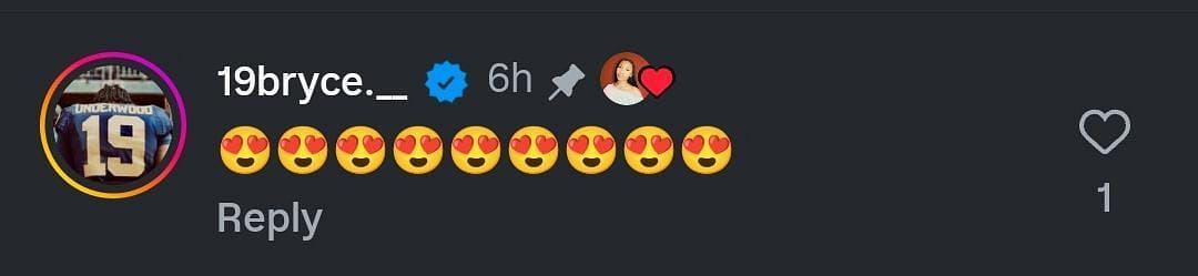 Underwood's comment on Day'iana's IG post